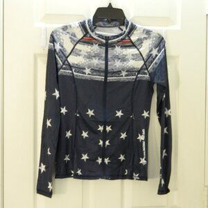 Banana Boat Full Zip Rash Guard Ladies Flag UPF 50+ Blue White Sz Small NWT